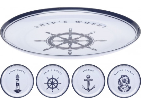 Plytký nerozbitný tanier z melamínu s námorníckym vzorom - Ø 20 cm - 4 druhy